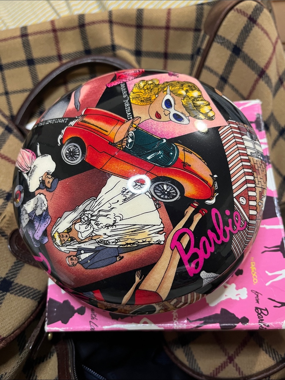 Barbie Black Vanity Tray with Pink Logo and Red Car Graphic